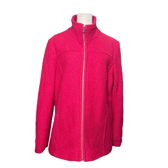 Lands'‎ End Women's Red Boiled Wool Blend Coat 12 Full Zip Jacket Pockets Lined - Picture 1 of 11